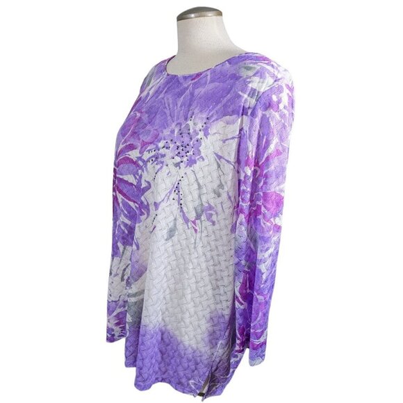 Alia Womens Plus Size 2X Top Blouse Lilac Short Sleeve Light Crochet Knit Lined - Picture 2 of 7